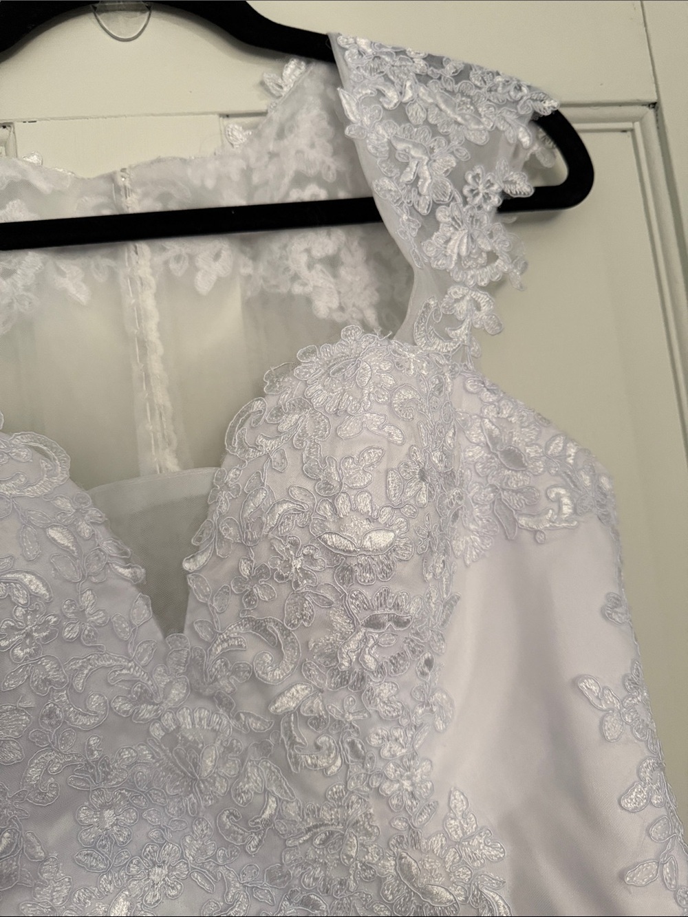 Ivory Lace Mermaid Wedding Dress with Floral Appliqué - Picture 6 of 16
